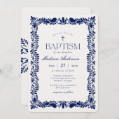 Blue Talavera Tegel Spaans Fiesta Doop Kaart (Voorkant / Achterkant)