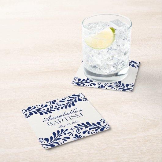 Blue Talavera Tegel Spaans Fiesta Doop Kartonnen Onderzetters (Insitu)