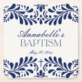 Blue Talavera Tegel Spaans Fiesta Doop Kartonnen Onderzetters (Voorkant)