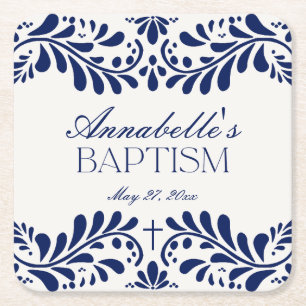 Blue Talavera Tegel Spaans Fiesta Doop Kartonnen Onderzetters