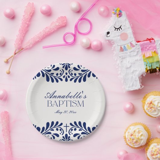 Blue Talavera Tegel Spaans Fiesta Doop Papieren Bordje (Feest)