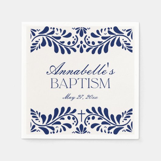 Blue Talavera Tegel Spaans Fiesta Doop Servet (Voorkant)