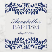 Blue Talavera Tegel Spaans Fiesta Doop Wijn Etiket (Enkel label)