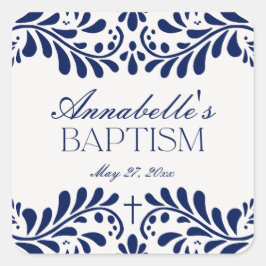 Blue Talavera Tegel Spaans Fiesta Doopgunst Vierkante Sticker