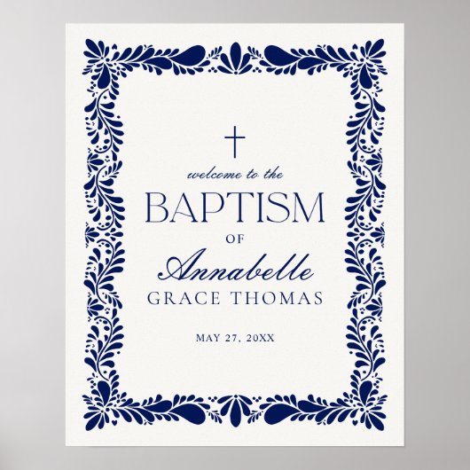 Blue Talavera Tegel Spaans Fiesta Doopsel Welkom Poster (Voorkant)