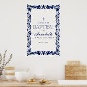 Blue Talavera Tegel Spaans Fiesta Doopsel Welkom Poster (Keuken)