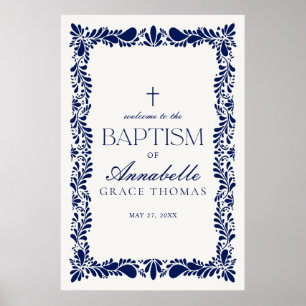 Blue Talavera Tegel Spaans Fiesta Doopsel Welkom Poster