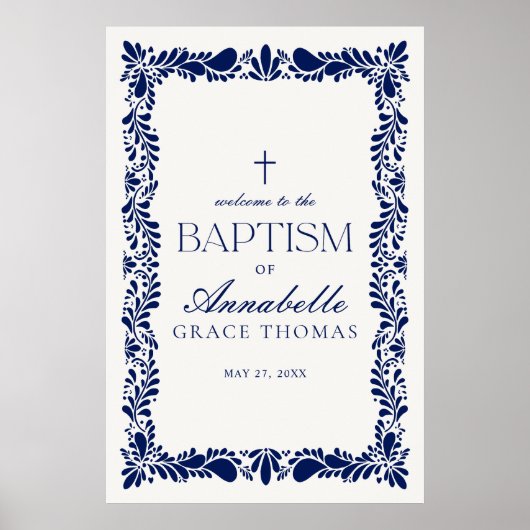 Blue Talavera Tegel Spaans Fiesta Doopsel Welkom Poster (Voorkant)