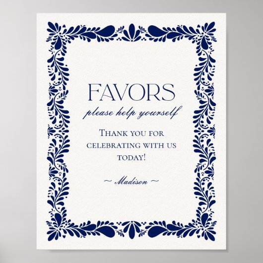 Blue Talavera Tegel Spaans Fiesta Favors Sign Poster (Voorkant)