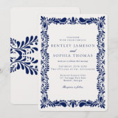 Blue Talavera Tegel Spaans Fiesta Huwelijk Kaart (Voorkant / Achterkant)