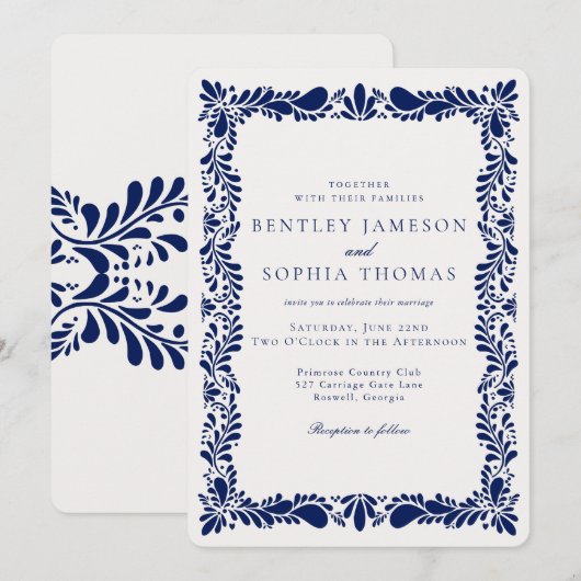 Blue Talavera Tegel Spaans Fiesta Huwelijk Kaart (Voorkant / Achterkant)