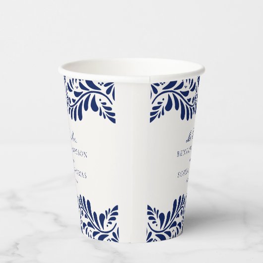 Blue Talavera Tegel Spaans Fiesta Huwelijk Papieren Bekers (Rechts)