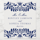 Blue Talavera Tegel Spaans Fiesta Huwelijk Wijn Etiket (Enkel label)