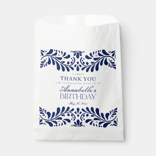 Blue Talavera Tegel Spaans Fiesta Verjaardag Desse Bedankzakje (Voorkant)