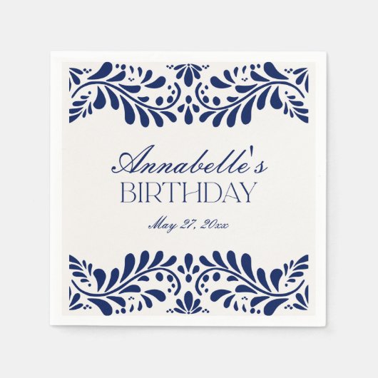 Blue Talavera Tegel Spaans Fiesta Verjaardag Servet (Voorkant)