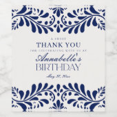 Blue Talavera Tegel Spaans Fiesta Verjaardag Wijn Etiket (Enkel label)