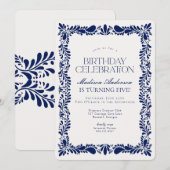 Blue Talavera Tegel Spaans Fiesta verjaardagsfeest Kaart (Voorkant / Achterkant)