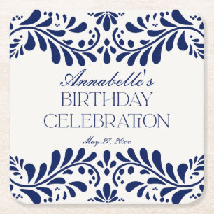 Blue Talavera Tegel Spaans Fiesta verjaardagsfeest Kartonnen Onderzetters