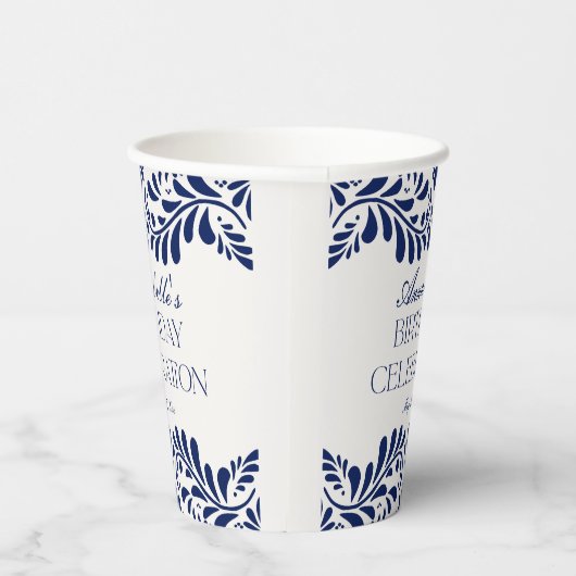 Blue Talavera Tegel Spaans Fiesta verjaardagsfeest Papieren Bekers (Rechts)