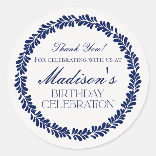 Blue Talavera Tegel Spaans Fiesta Verjaardagsgunst Ronde Sticker (Voorkant)