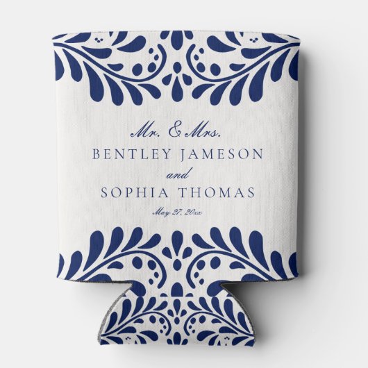 Blue Talavera Tegel Spaans Fiesta Wedding Favors Blikjeskoeler (Achterkant)