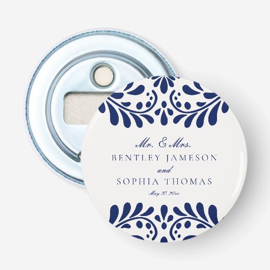 Blue Talavera Tegel Spaans Fiesta Wedding Favors Button Flesopener (Voorkant)