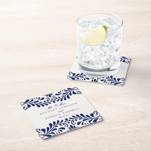 Blue Talavera Tegel Spaanse stijl Fiesta bruiloft Kartonnen Onderzetters (Insitu)