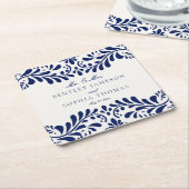 Blue Talavera Tegel Spaanse stijl Fiesta bruiloft Kartonnen Onderzetters (Schuin)