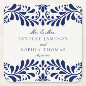 Blue Talavera Tegel Spaanse stijl Fiesta bruiloft Kartonnen Onderzetters (Voorkant)