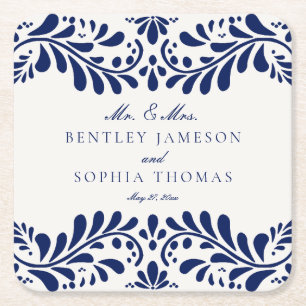 Blue Talavera Tegel Spaanse stijl Fiesta bruiloft Kartonnen Onderzetters