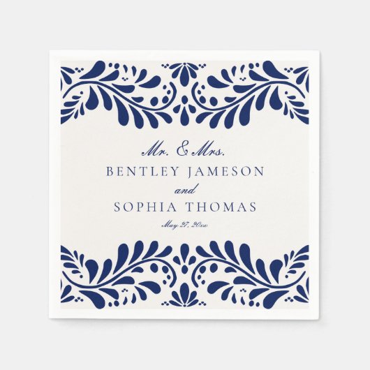 Blue Talavera Tegel Spaanse stijl Fiesta bruiloft Servet (Voorkant)