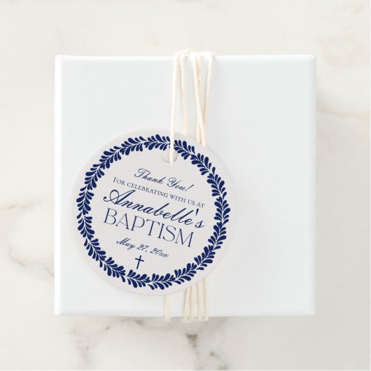 Blue Talavera Tegel Spanish Fiesta doopcirkel Bedankjes Labels (In situ)