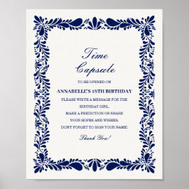 Blue Talavera Tegel Time Capsule Baby Verjaardagss Poster