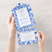 Blue Talavera tegels  bruiloft All In One Uitnodiging (Afscheurbaar)