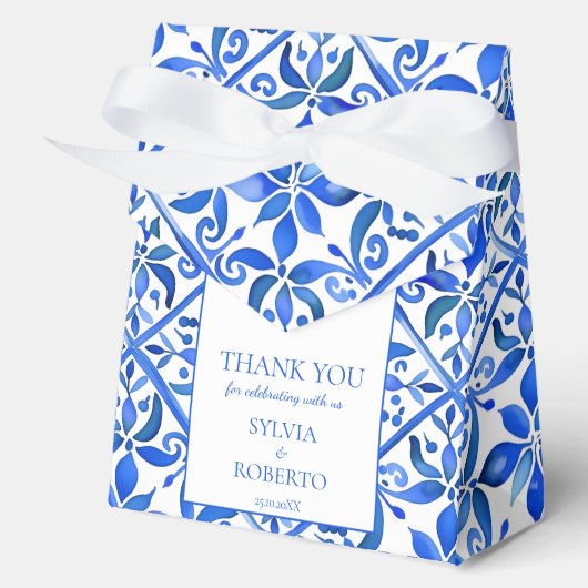 Blue Talavera tegels  bruiloft Bedankdoosjes (Voorkant)