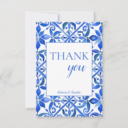 Blue Talavera tegels  bruiloft Bedankkaart (Voorkant)