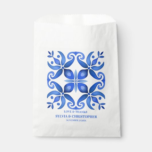 Blue Talavera tegels bruiloft Bedankzakje (Voorkant)