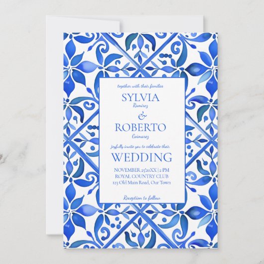 Blue Talavera tegels  bruiloft Kaart (Voorkant)