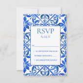 Blue Talavera tegels bruiloft RSVP Kaartje (Voorkant)