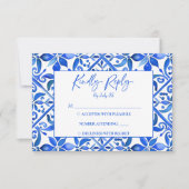 Blue Talavera tegels  bruiloft RSVP Kaartje (Voorkant)