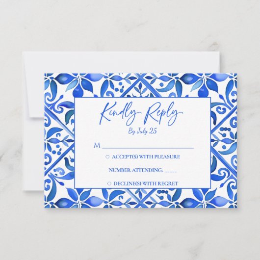Blue Talavera tegels  bruiloft RSVP Kaartje (Voorkant)