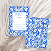 Blue Talavera tegels  bruiloft RSVP Kaartje