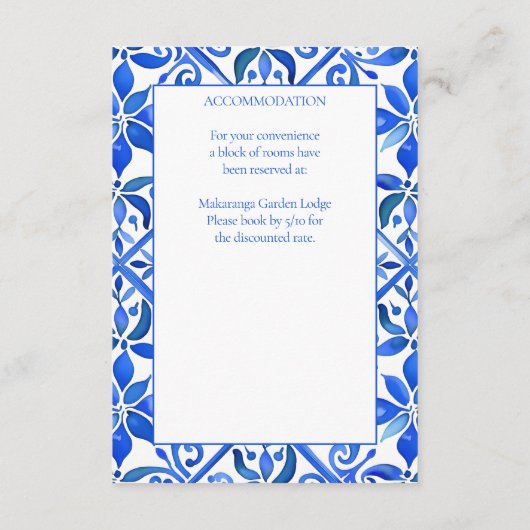 Blue Talavera tegels  Mexicaans bruiloft detail Informatiekaartje (Achterkant)