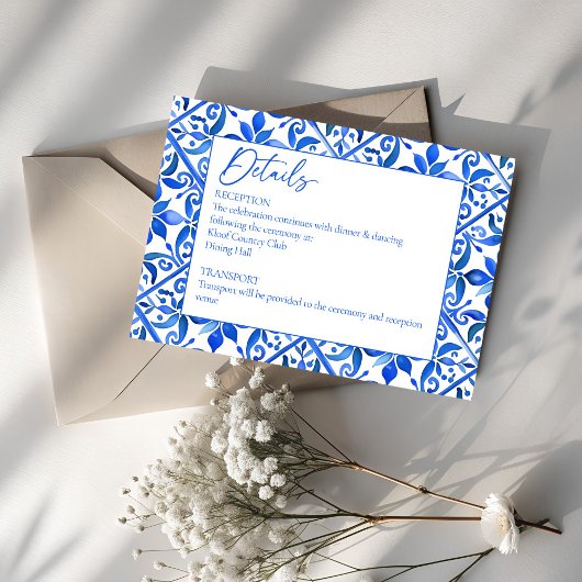 Blue Talavera tegels  Mexicaans bruiloft detail Informatiekaartje