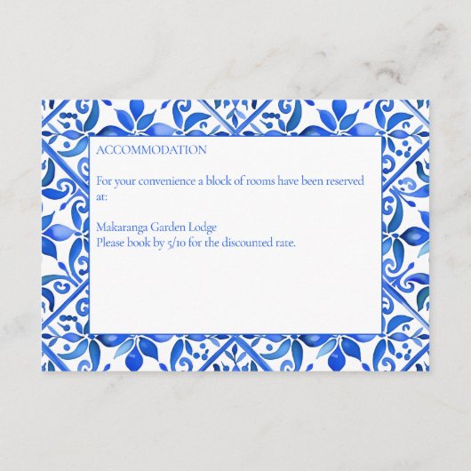 Blue Talavera tegels  Mexicaans bruiloft detail Informatiekaartje (Achterkant)