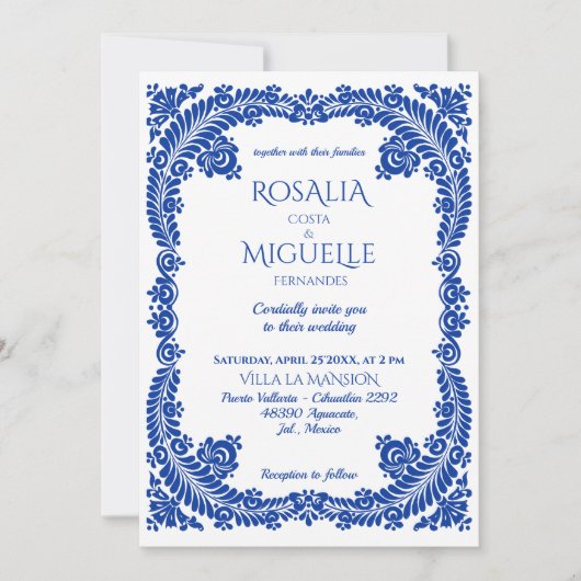 Blue Talavera  volkskunst Mexicaanse bruiloft Kaart (Voorkant)