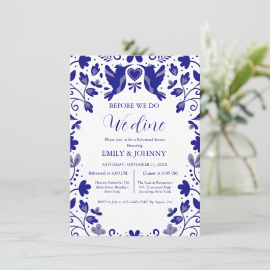 Blue Talavera voor het diner Aankondiging (Staand voorkant)