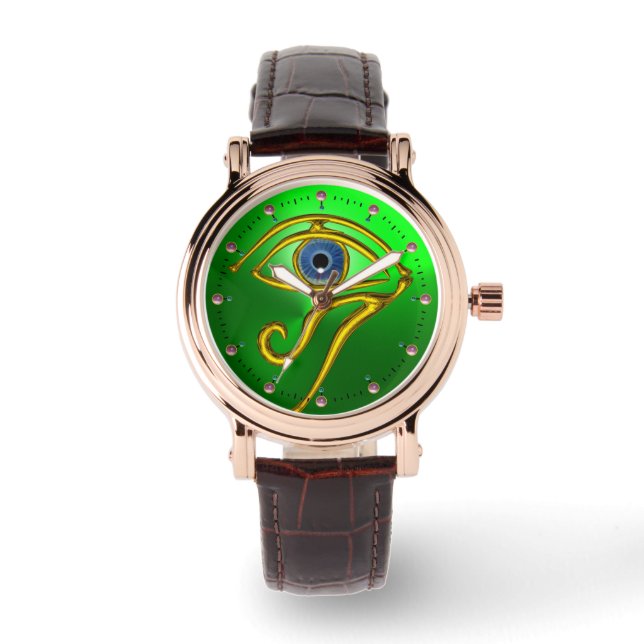 BLUE TALISMAN, GOLD HORUS EYE Emerald Green Horloge (Voorkant)