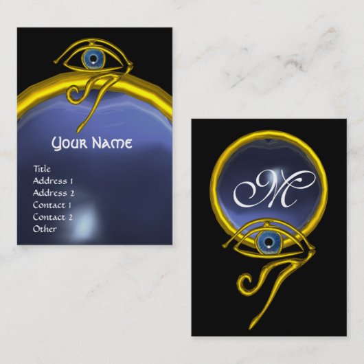 BLUE TALISMAN GOLD HORUS EYE TOPAZ GEM MONOGRAM VISITEKAARTJE (Voorkant / Achterkant)