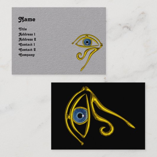 BLUE TALISMAN, Gold Horus Eye, zwart grijs papier Visitekaartje (Voorkant / Achterkant)